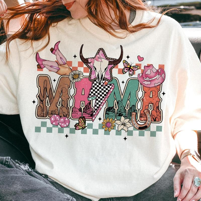 Checkered Howdy Mama T-Shirt, Mama T-Shirt, Mothers Day T-Shirt Hoodie, Sweatshirt | WearSparks.com