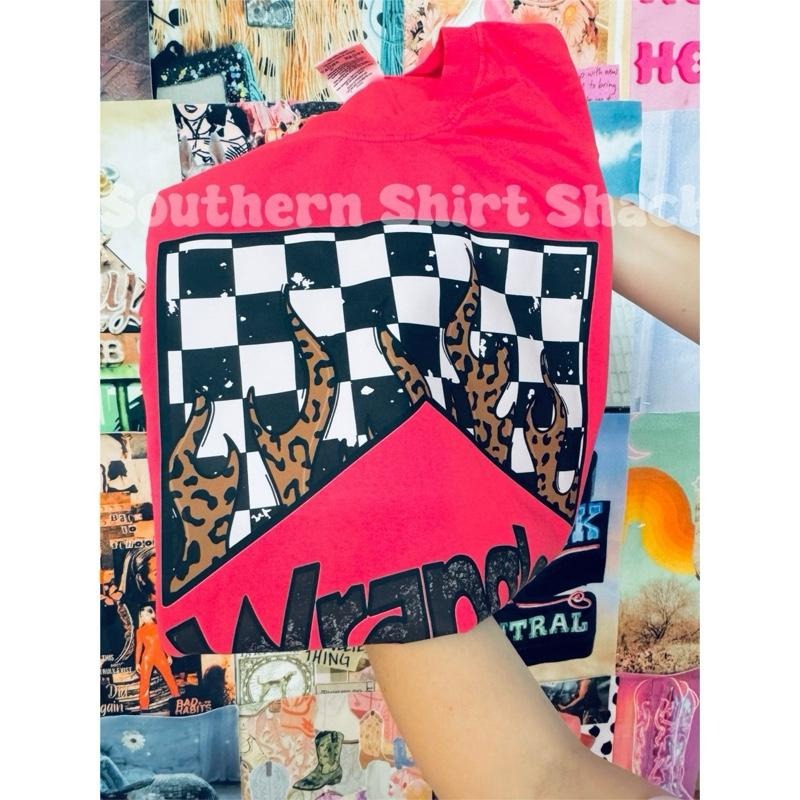 Checkered Leopard Flames Western T shirt  | Paprika comfort colors t shirt |Womens Unisex Shirt | Graphic Tee | Western...