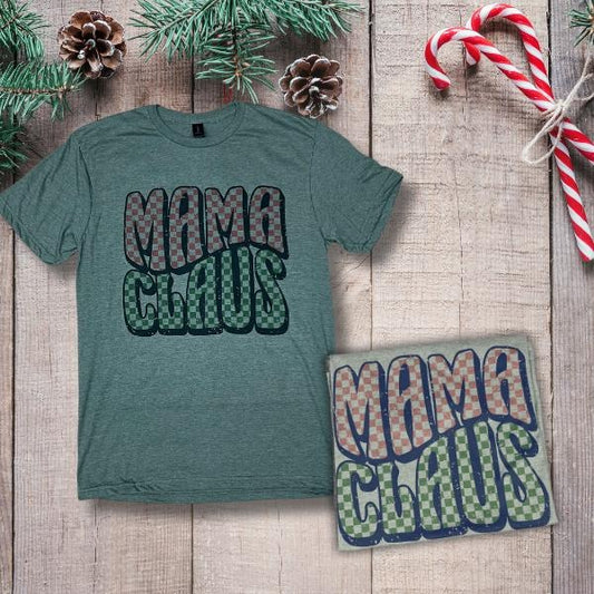 Checkered Mama Claus Tshirt- Soft Unisex Fit- Military Green Hoodie, Sweatshirt | WearSparks.com