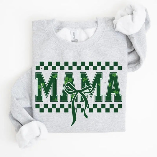 Checkered Mama, Vintage, St. Paddy's Day, Bow, Clover, Shamrock, Lucky, Irish, Lucky Charm, St Patrick's Day Sweatshirt,...