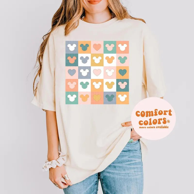 Checkered Mouse Shirt Happiest Place On Earth Shirt Groovy Tee Retro Matching Family Vacation Shirts Hoodie, Sweatshirt