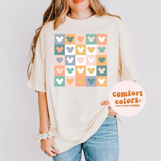 Checkered Mouse Shirt Happiest Place On Earth Shirt Groovy Tee Retro Matching Family Vacation Shirts Hoodie, Sweatshirt