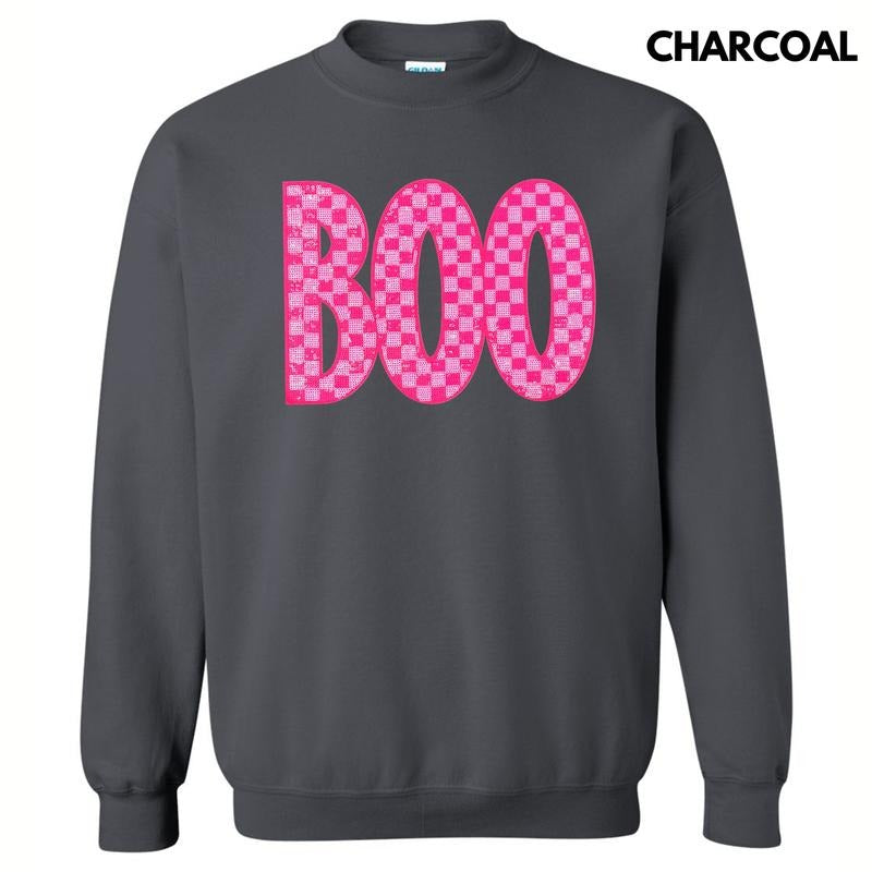 Checkered Pink Boo PATCH Sweatshirt T-Shirts, Hoodie | WearSparks.com