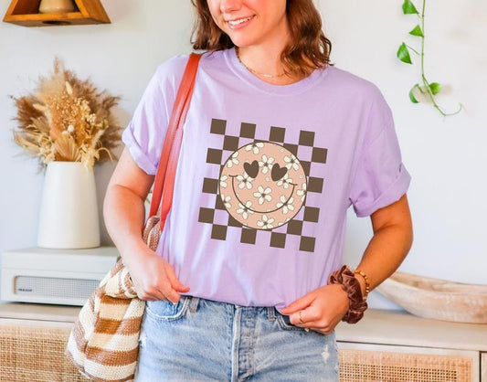 Checkered Shirt Oversized Shirt Mama Shirt Checkered Smiley Shirt Comfort Color Tee Positive Shirt Inspirational Shirt ...