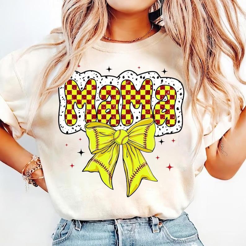 Checkered Softball Mama, Coquette Softball, Game Day, Softball Bow, Sports, Dalmatian Dots, Softball Team Spirit Tshirt...