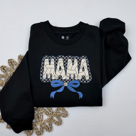 Checkered Volleyball Mama Coquette Sweatshirt, Embroidered Volleyball Mama Sweatshirt, Vintage Game Day Sweatshirt, Sport...