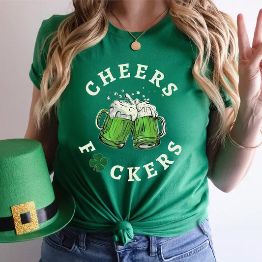 Cheers Fuckers Lucky Paddy's Day Irish Shamrock St Patrick's Day Graphic Printed Unisex Classic Cotton T-shirt Sweatshirt...