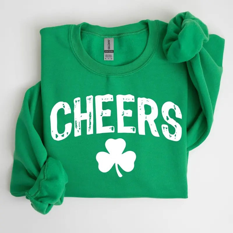 Cheers, Shamrock, Clover, Lucky, Retro, Lucky, Irish, Lucky Charm, St Patrick's Day Sweatshirt, Crew Neck, Women's,...