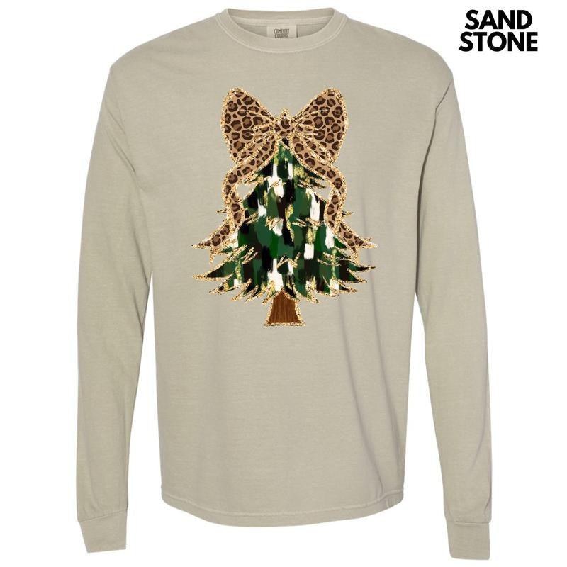 Cheetah Bow Brushstroke Tree Long Sleeve Comfort Colors T-Shirt 'NLB' Hoodie, Sweatshirt | WearSparks.com