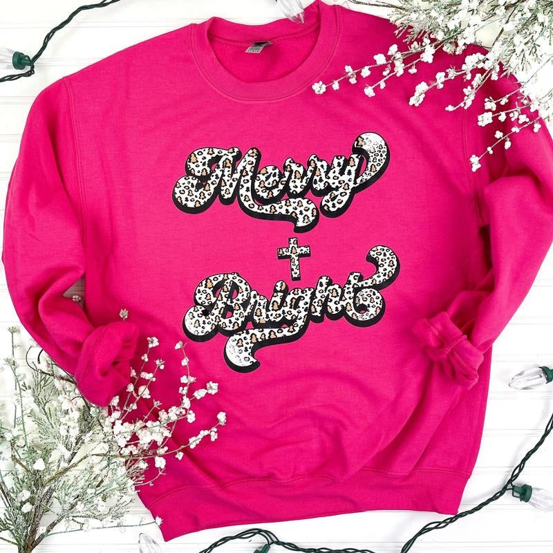 Cheetah Merry & Bright Christmas Sweatshirt T-Shirts, Hoodie | WearSparks.com