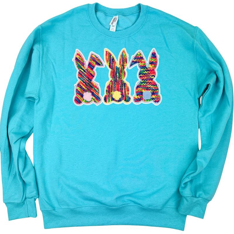 Chenille Bunnies Patch Sweatshirt -- SCUBA BLUE T-Shirts, Hoodie | WearSparks.com
