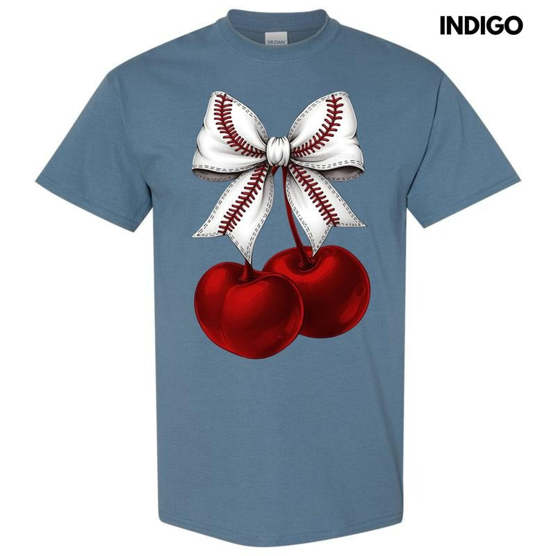 Cherries Baseball Bow Gildan Short Sleeve T-Shirt Hoodie, Sweatshirt | WearSparks.com