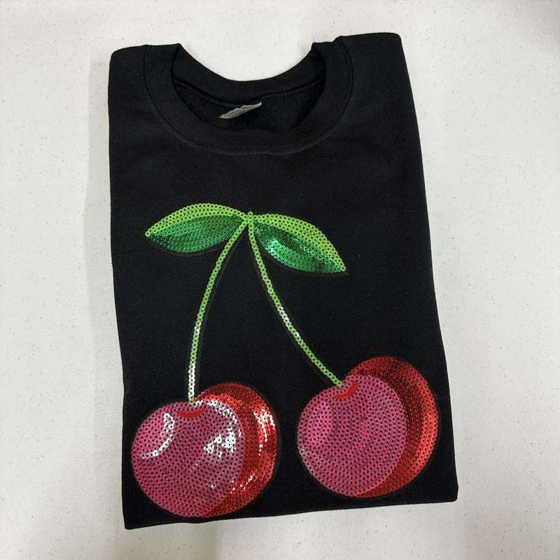 Cherry Sequin Patch Sweatshirt T-Shirts, Hoodie | WearSparks.com
