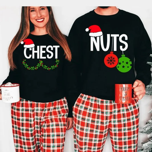 Chest Nuts Christmas Sweatshirt, Couples Christmas Shirt, Family Holiday Shirt, Girlfriend Boyfriend Christmas Gift For...