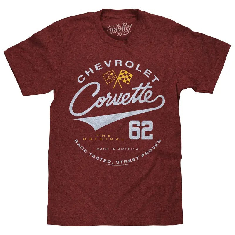 Chevrolet Corvette 62 Race Tested Street Proven T-Shirt - Crimson Heather Hoodie, Sweatshirt | WearSparks.com