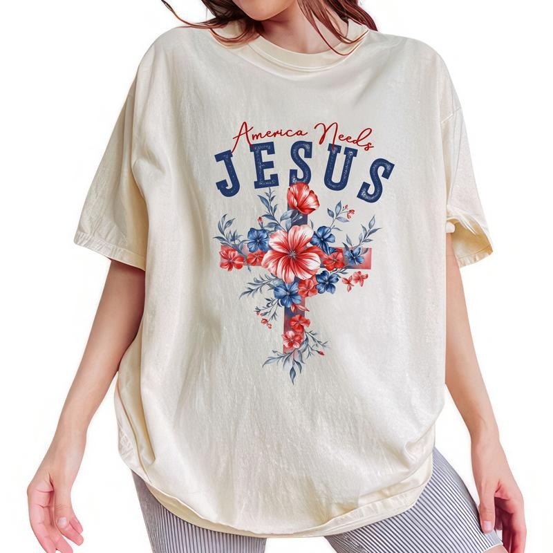 ChicCotton America Needs Jesus Comfort Colors Shirt, Christian America Coquette T-shirt, Christian 4th of July Graphic...