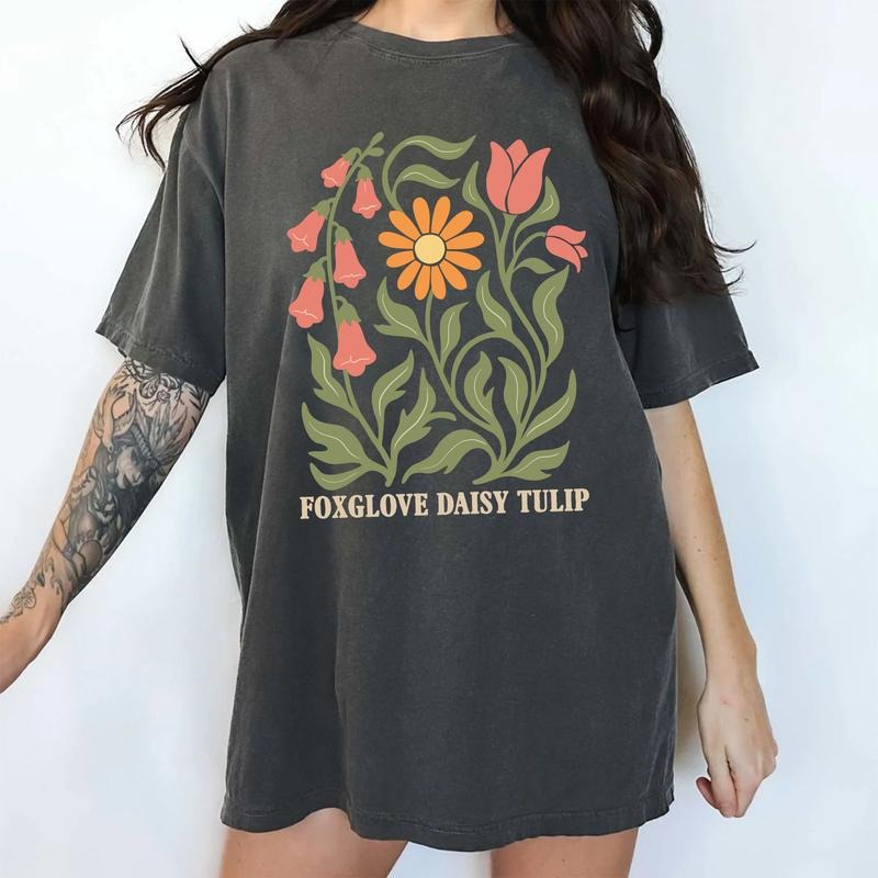 ChicCotton Subtle FDT Comfort Colors Shirt, Foxglove Daisy Tulip T-shirt, Sarcastic Boho Floral Graphic Tee, Liberal...