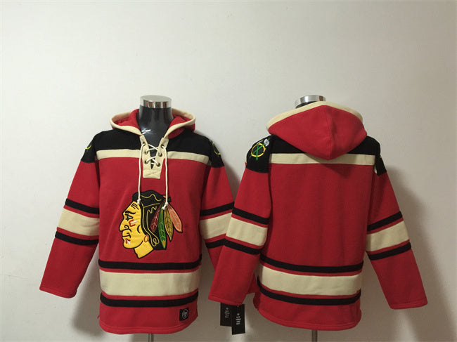 Chicago Blackhawks Blank Red Lace-Up Pullover Hoodie