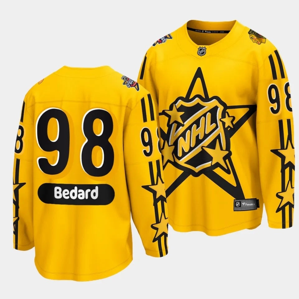Chicago Blackhawks #98 Connor Bedard 2024 NHL All-Star Yellow Jersey Style 2