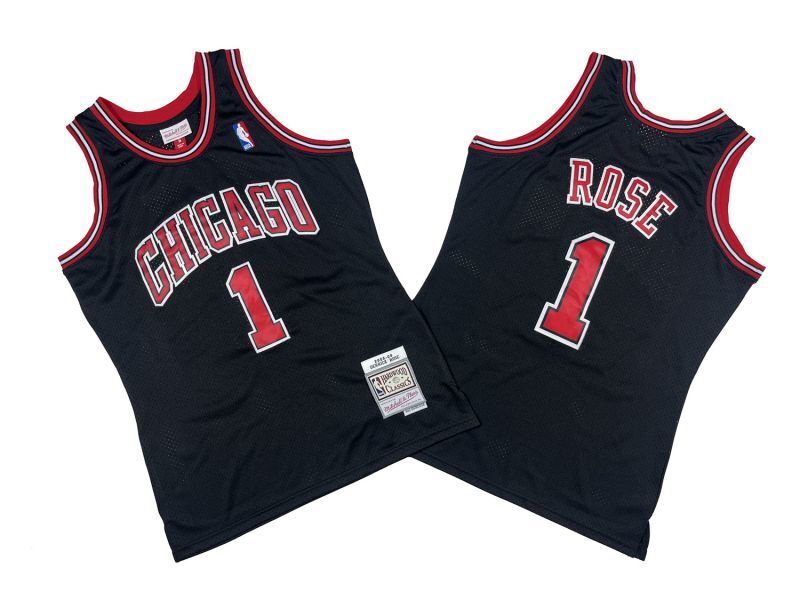 Chicago Bulls #1 Derrick Rose Bulls 1 # Black 08-09 Season Mitchell Retro Jersey