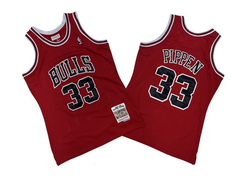 Chicago Bulls #33 Scottie Pippen Bulls 33 # Red 97-98 Season Mitchell Retro Jersey -- Scottie . Pippen Style 1