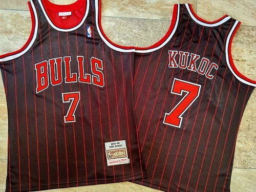 Chicago Bulls #7 Kukoc Mitchell&Ness Bulls 7 # · Retro 95-96 Black Red Embroidered