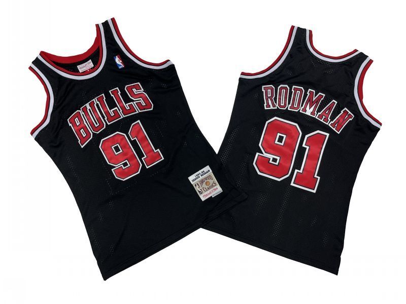Chicago Bulls #91 Dennis Rodman Bulls 91 # Black 97-98 Season Mitchell Retro Jersey -- Scottie . Pippen Style 2