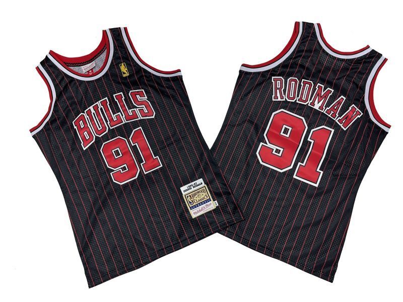 Chicago Bulls #91 Dennis Rodman Bulls 91 # Black Red 96-97 Season Mitchell Retro Jersey -- Scottie . Pippen Style 1