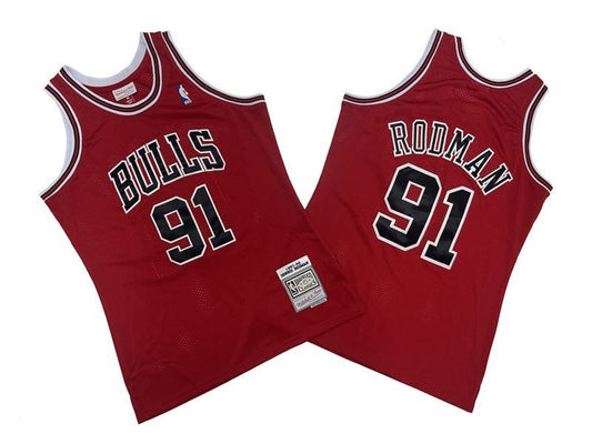 Chicago Bulls #91 Dennis Rodman Bulls 91 # Red 97-98 Season Mitchell Retro Jersey -- Scottie . Pippen Style 1
