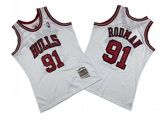 Chicago Bulls #91 Dennis Rodman Bulls 91 # White 97-98 Season Mitchell Retro Jersey -- Scottie . Pippen Style 2