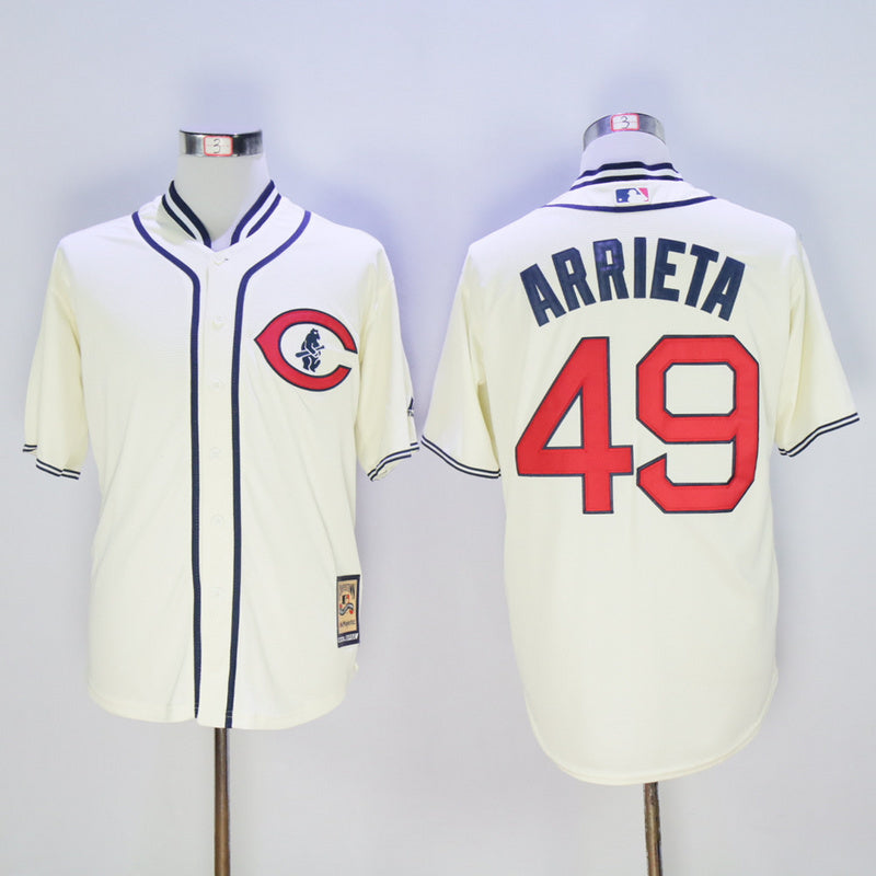 Chicago Cubs #49 Jake Arrieta Cubs 49 Off-White 1929 Inverted Style 1