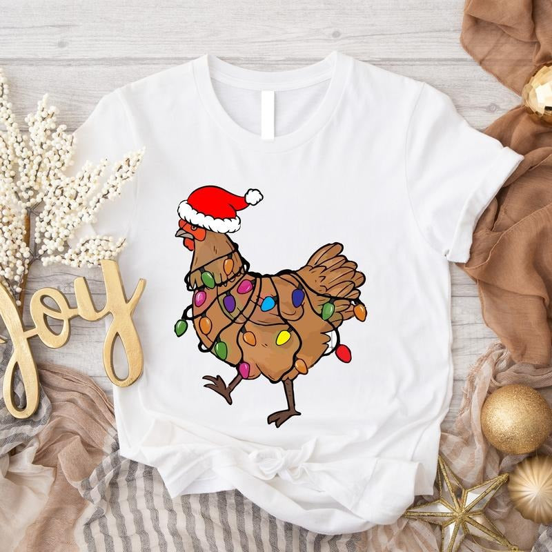 Chicken Christmas Lights Shirt, Farm Animal T-shirt, Funny Animal Shirt, Farmer Gift Tee For Christmas, Chicken Lover...