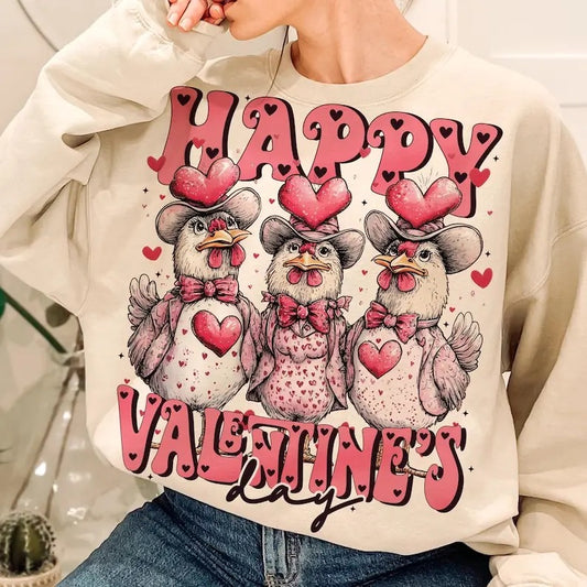 Chicken Happy valentine's day Sweatshirt Howdy Valentine Coquette , Valentines, Valentines  , farmer T-Shirts, Hoodie