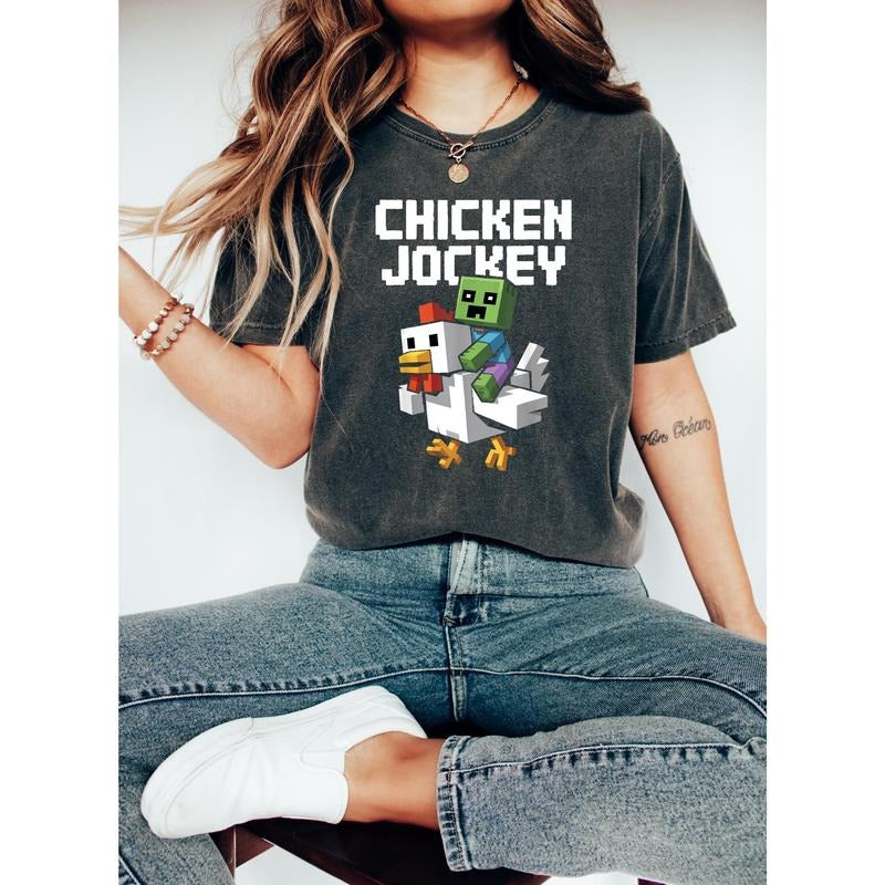 Chicken Jockey Unisex Hilarious Cotton Tee, Gamer Gift, Cartoon Graphic Shirt V3, Quirky Tee Hoodie, Sweatshirt