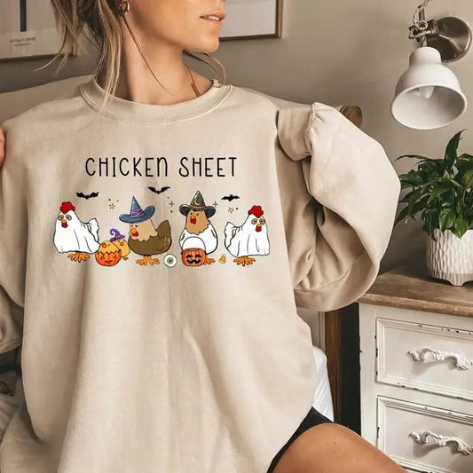 Chicken Sheet Sweatshirt, Halloween Chickens Sweatshirt, Spooky Chicken Halloween Gifts, Western Halloween Shirt,...