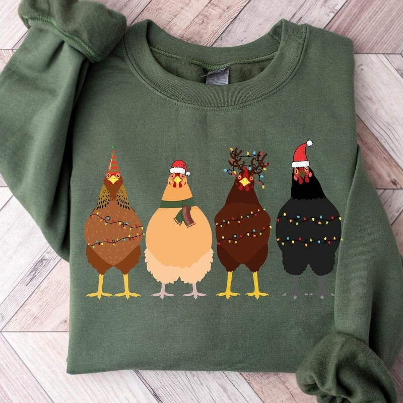 Chickens Christmas Crewneck Sweatshirt, Hoodie, T-shirt | WearSparks.com