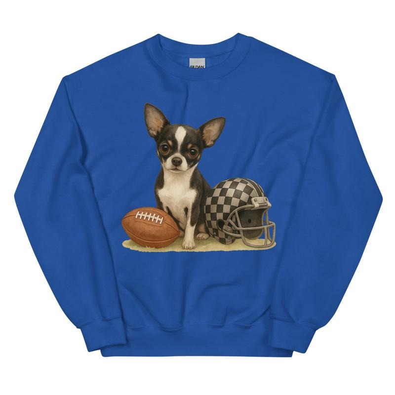 Chihuahua Black and White Football Sweatshirt - Unisex Apparel Relaxed Fit Printed In The USA Clothing Womenswear Casual...
