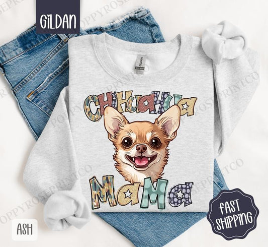 Chihuahua Mama Sweatshirt, Mama Women's Crewneck, Cute Dog Mom Women's Sweatshirt T-Shirts, Hoodie | WearSparks.com