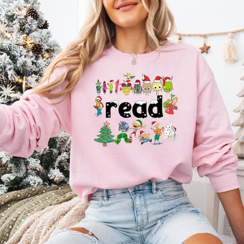Children's Books Christmas Sweatshirt, Cookie Mouse Christmas T-shirt, Ms Frizzle Teacher Tee, Book Lover Gifts, Bookish...