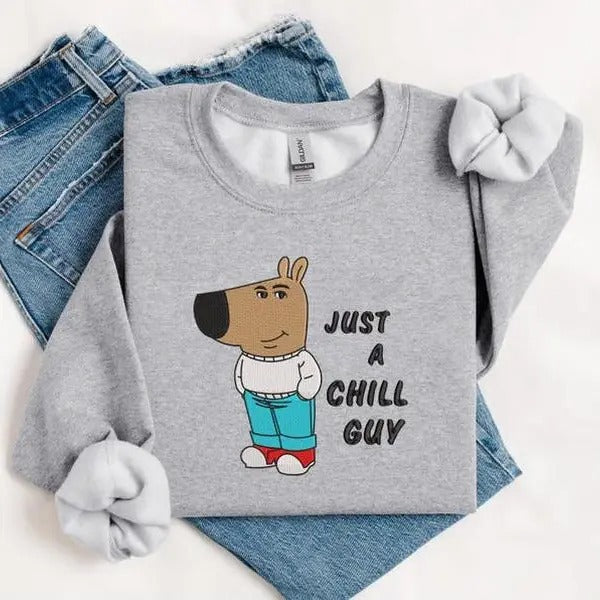Chill Guy dog Sweatshirt, Funny Dog Cartoon Sweatshirt Casual Classic T-Shirts, Hoodie | WearSparks.com