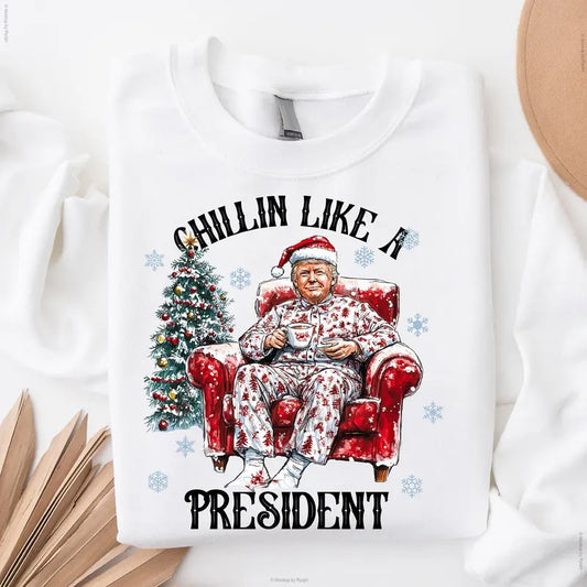Chillin Like a President Trump Won 47th President of White House Christmas Graphic Printed Unisex Classic Cotton...