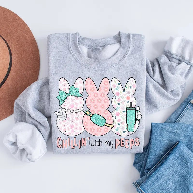Chillin With My Peeps Sweatshirt, Easter Bunny Shirt, Womens Easter Sweater, Cute Easter Shirt, Easter Day Shirt, Gift...