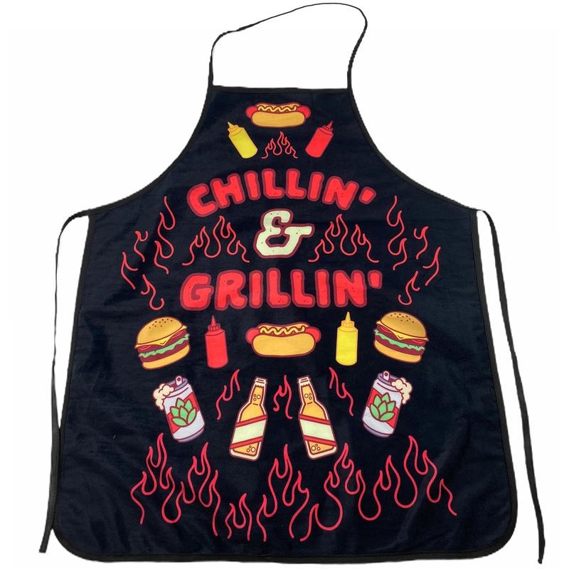 Chillin and Grillin Apron Funny Backyard Summer BBQ Kitchen Smock Funny Graphic Kitchenwear Funny Food  Novelty Cookware...
