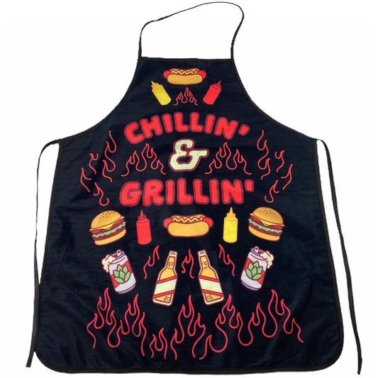 Chillin and Grillin Apron Funny Backyard Summer BBQ Kitchen Smock Funny Graphic Kitchenwear Funny Food  Novelty Cookware...