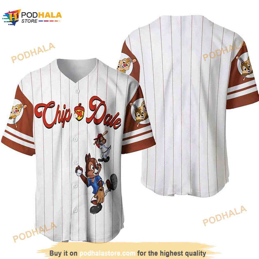 Chipmunks Chip & Dale All Over Print Pinstripe 3D Baseball Jersey