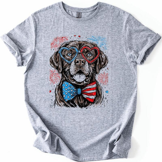 Chocolate Labrador, Lab Patriotic Dog, USA, America, Pet Lover, 4th of July, Soft Style T-Shirt, Soft Style Tee, Women's...