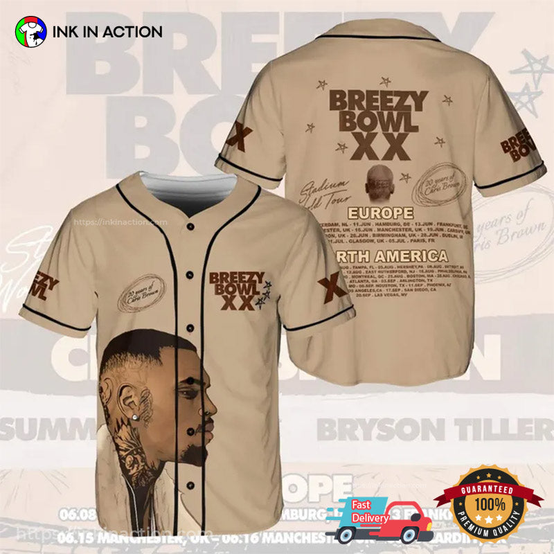 Chris Brown Breezy Bowl XX Tour 2025 Signature Baseball Jersey