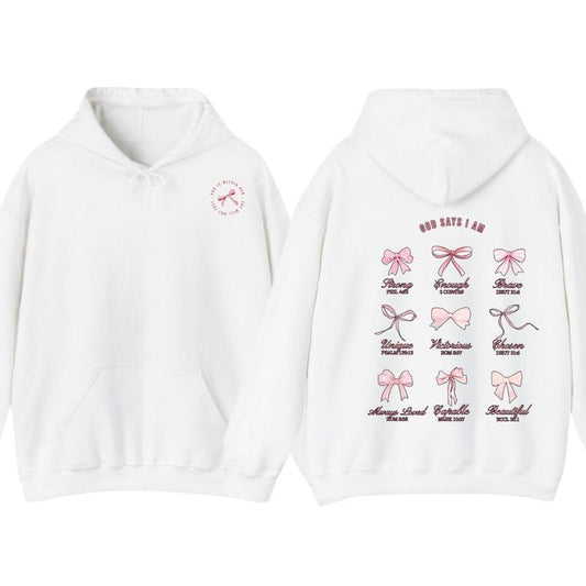 Christian Coquette Bows God Say I am 2 Sides T-Shirt Hoodie Trendy Sweatshirt | WearSparks.com