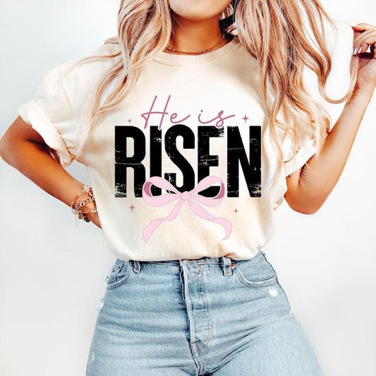 Christian Easter Coquette, He is Risen, Retro Easter, Matthew 28:6, Easter Jesus, Bible Verse, Pink Cross Tshirt Hoodie,...