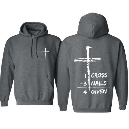 Christian Faith Hoodie - 1 Cross 3 Nails 4 Given Forgiveness Message, Ideal Boyfriend Gift for Men - Menswear,...